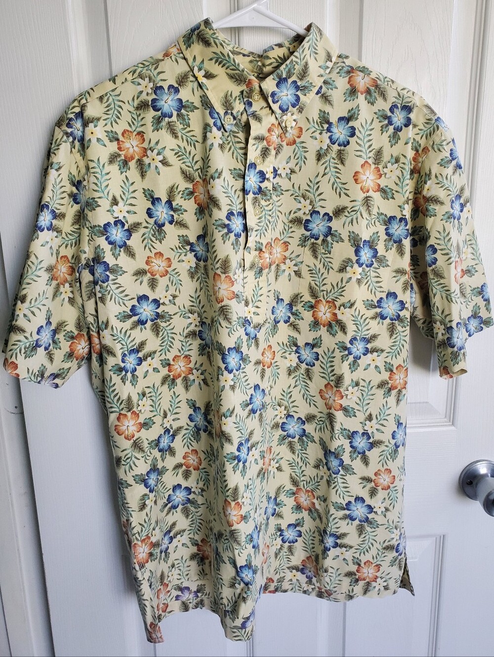 Reyn Spooner 4 Button Tropical Popover Reverse Print Vtg Men's Aloha Shirt Sz L
